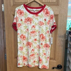 LuLaRoe Red and White Relaxed Short Sleeve Tee